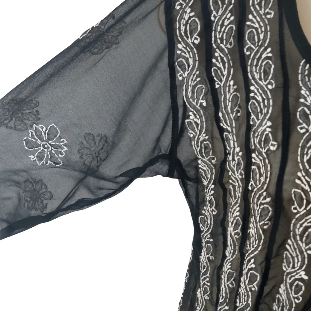 Black Sheer Embroidered Dress